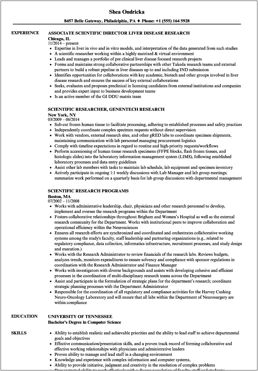 Research Skills Resume Computer Science