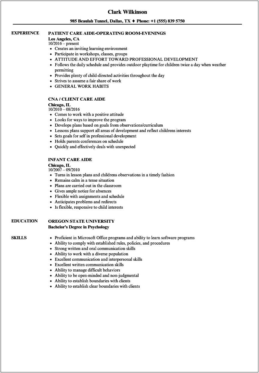 Resident Care Aide Resume Objective