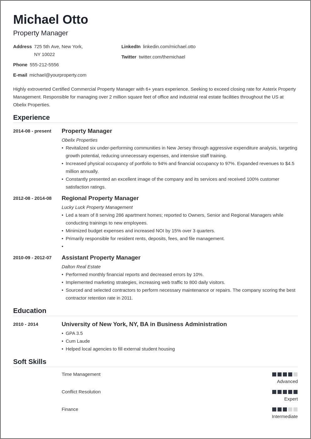 Residential Property Management Resume Examples