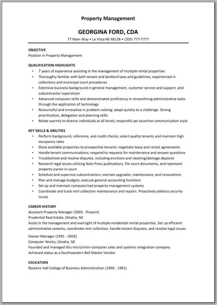 Residential Property Manager Resume Template