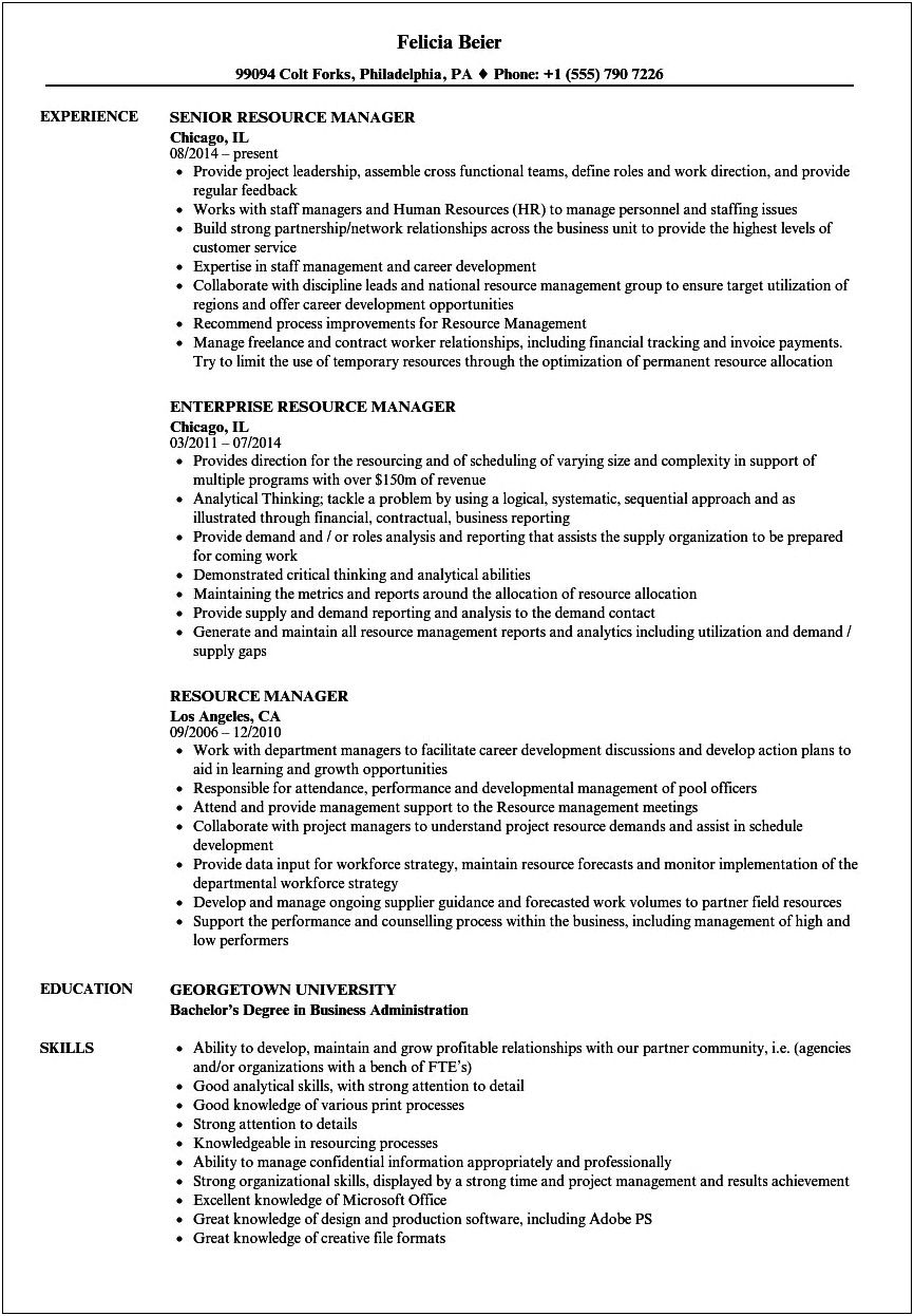 Resource Profile In Resume Example