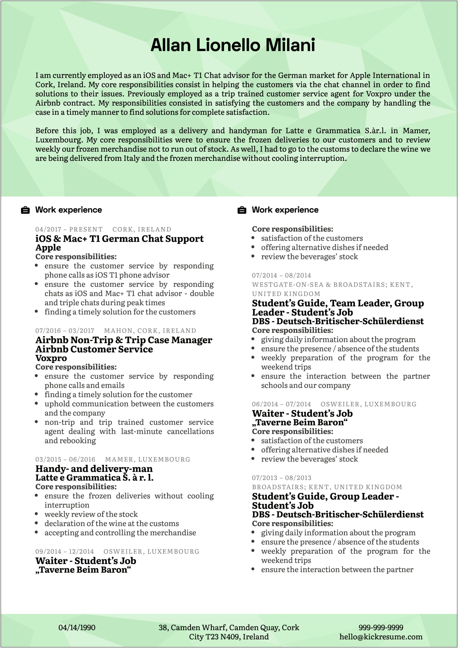 Responsibilities And Achievement Examples For Resume