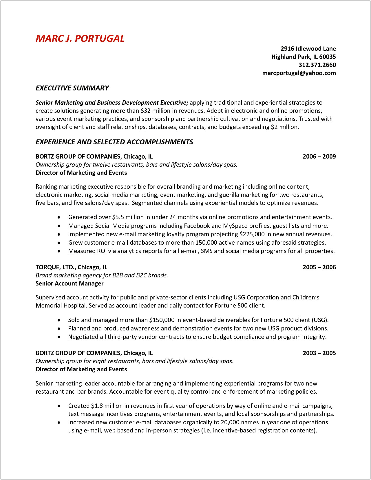 Restaurant And Events Director Resume Sample