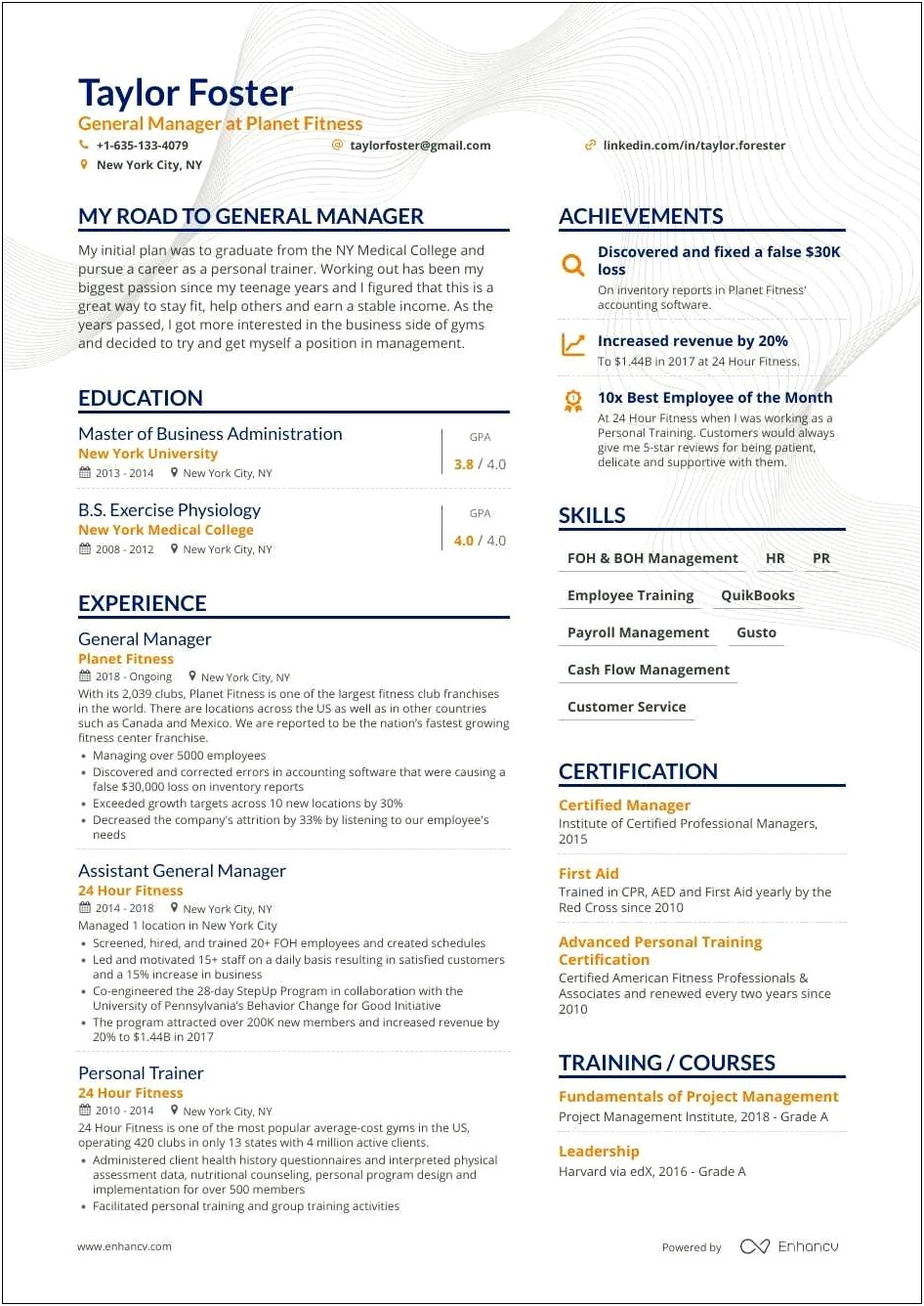 Restaurant And Hotel Manageent Resume