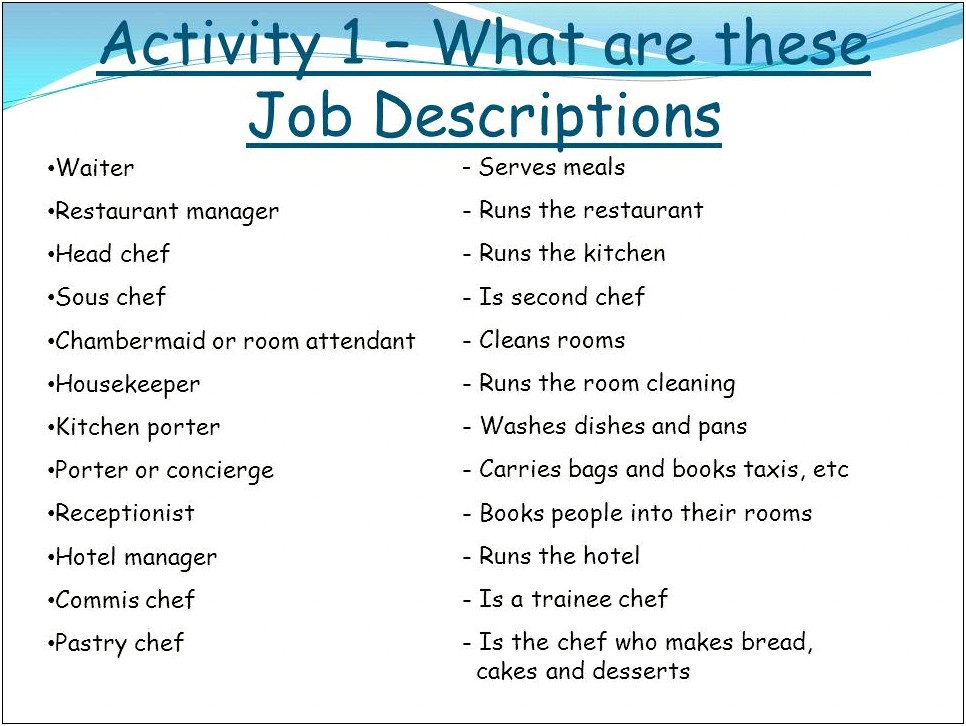 Restaurant Porter Job Description For Resume