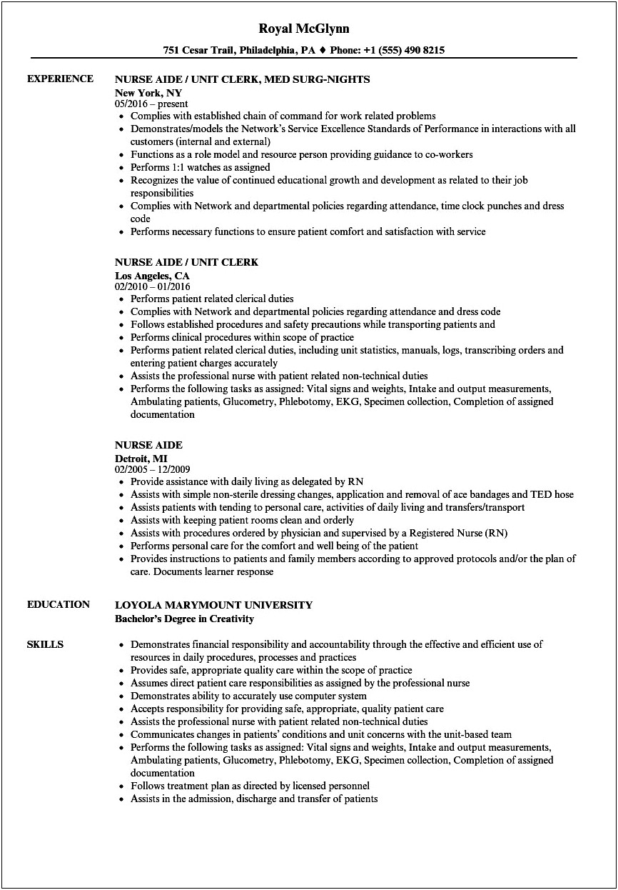 Restorative Nursing Assistant Job Description Resume