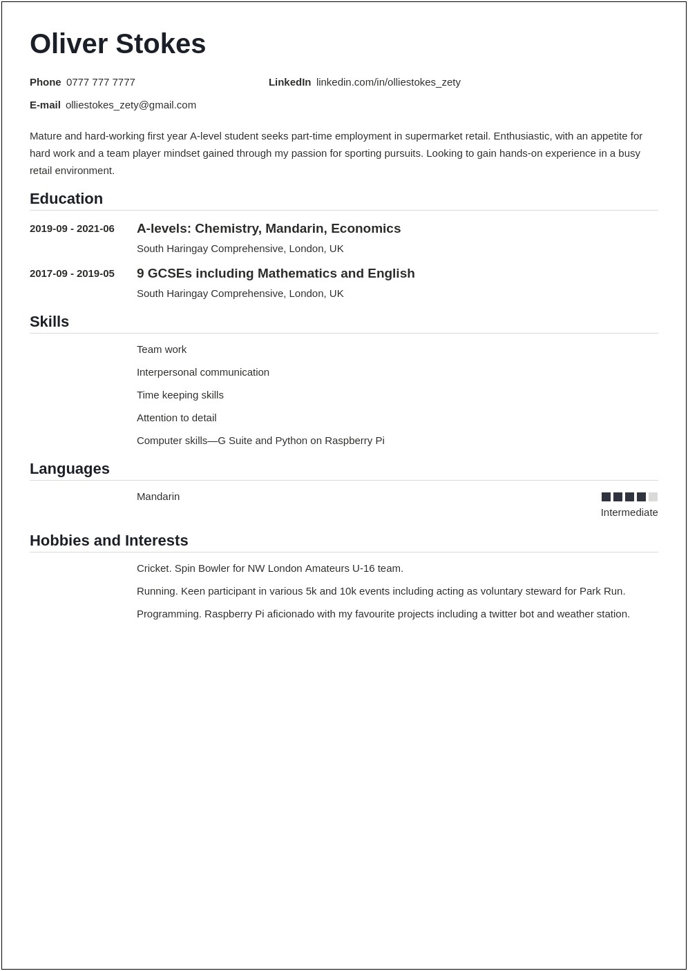Resume 16 Year Old Example