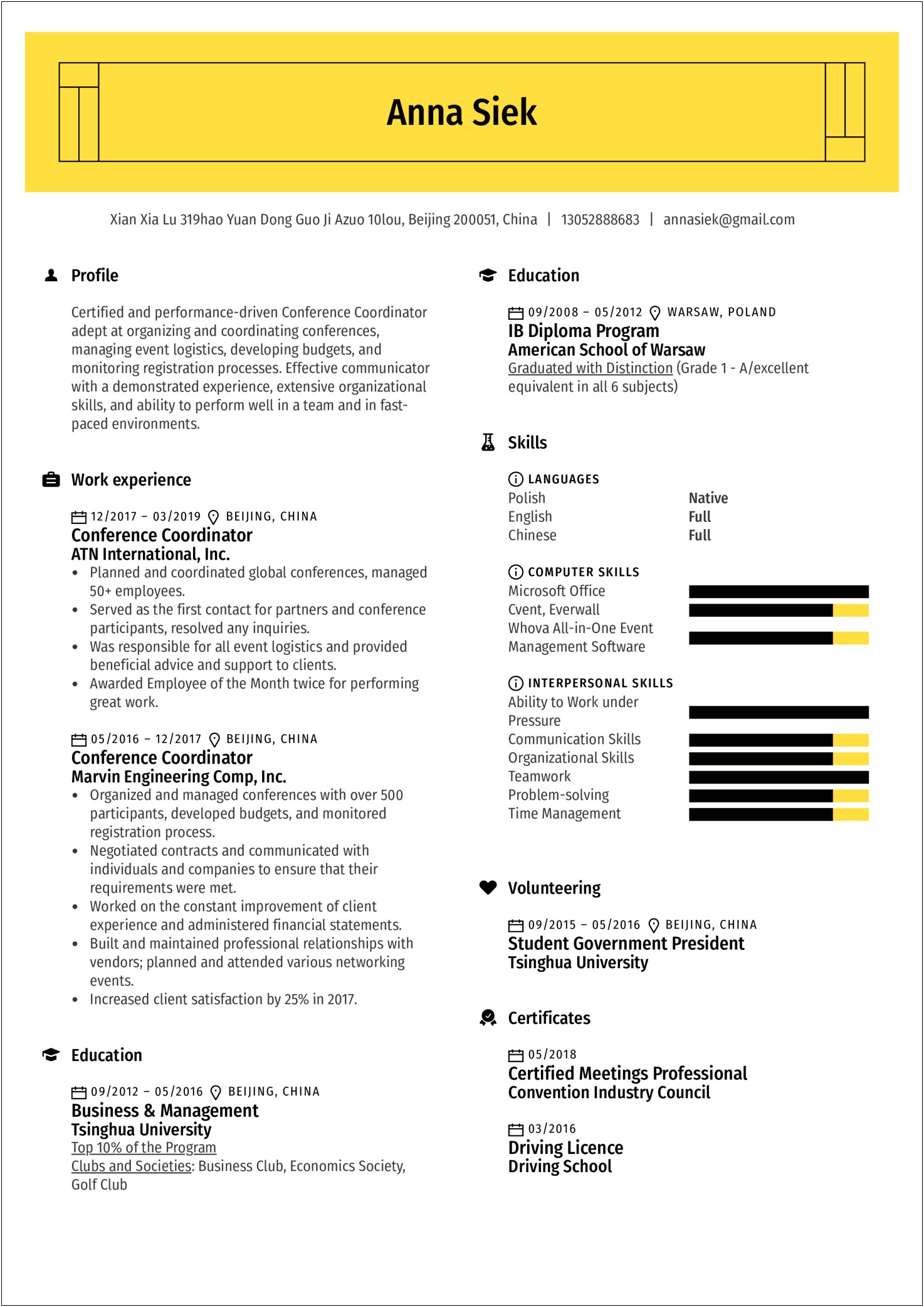 Resume 2019 Skills For Event Specialist