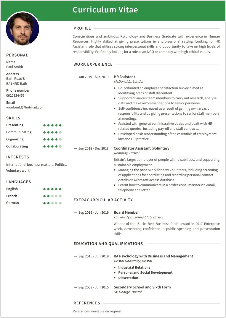Resume About Me Examples Student