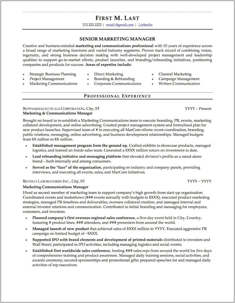 Resume Accomplishments Examples Product Support Senior Manager