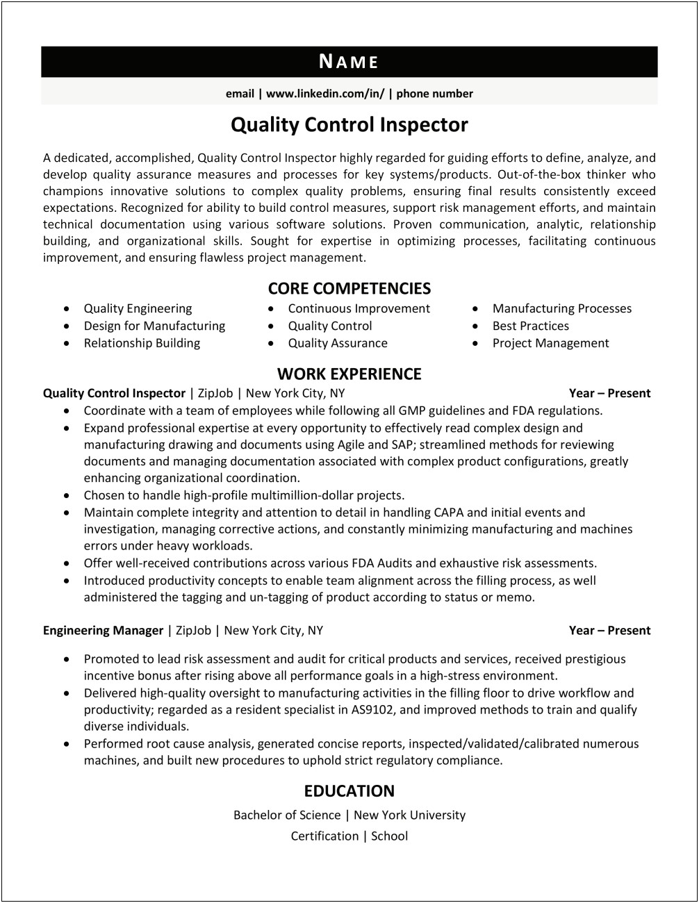 Resume Accomplishments Examples Quality Control