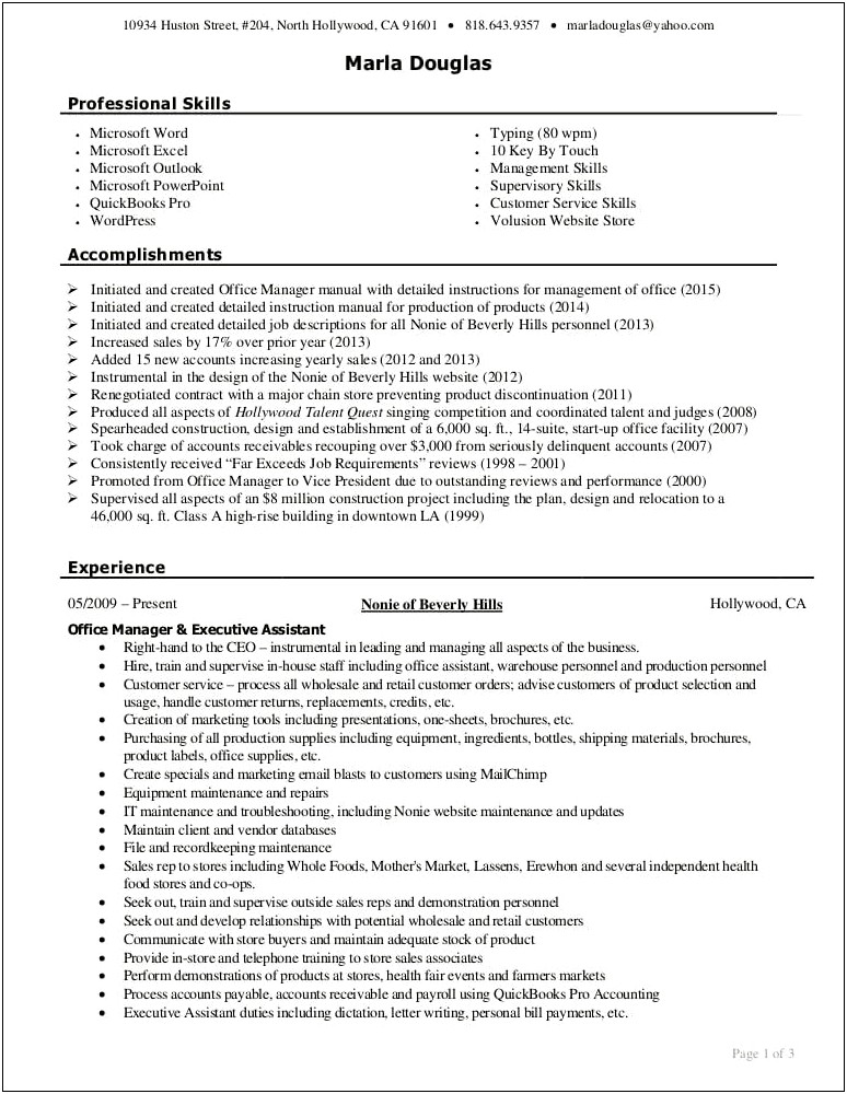 Resume Achievement Examples Office Manager