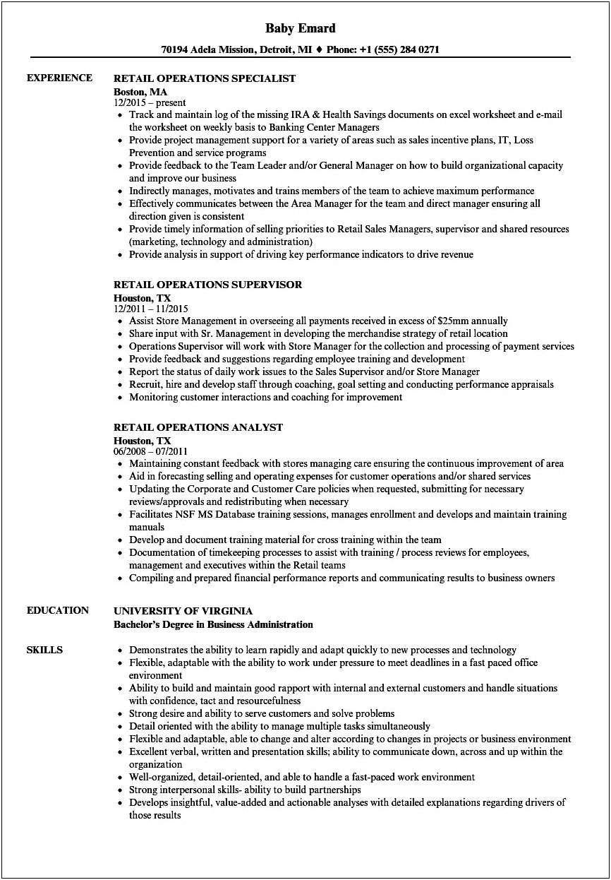 Resume Activities Examples For Retail Backroom