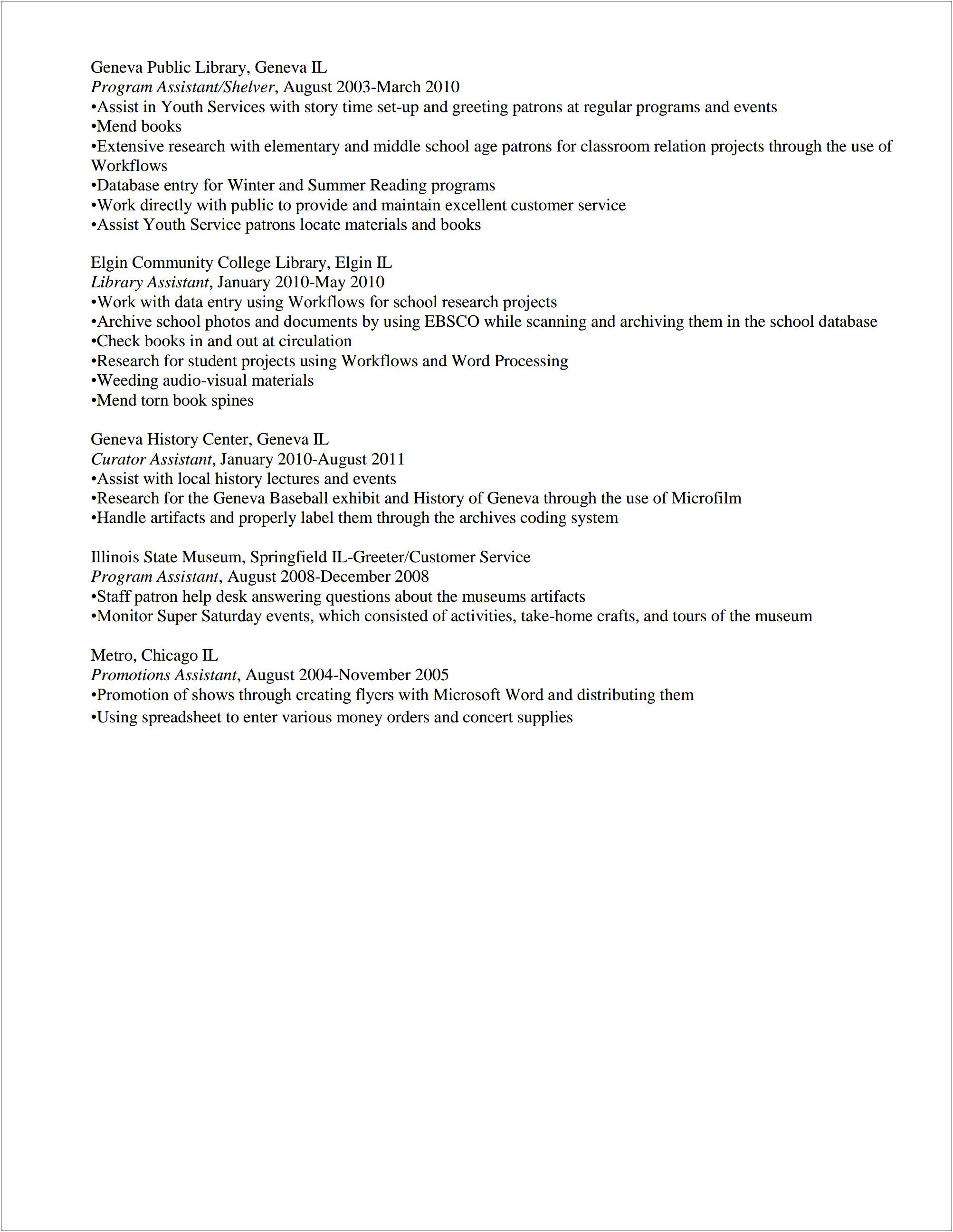 Resume And Cover Letter Sample For Archiving Staff
