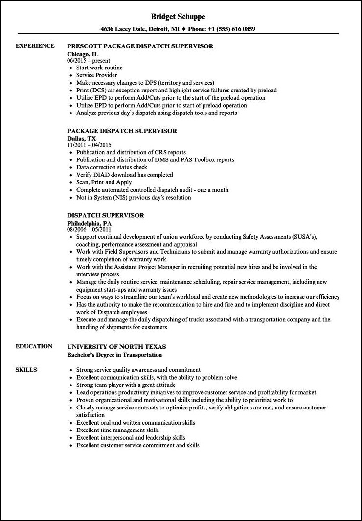 Resume And Transportation Supervisor Jobs