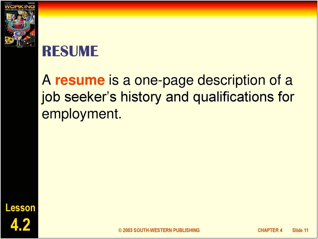 Resume And Work History Chapter 11