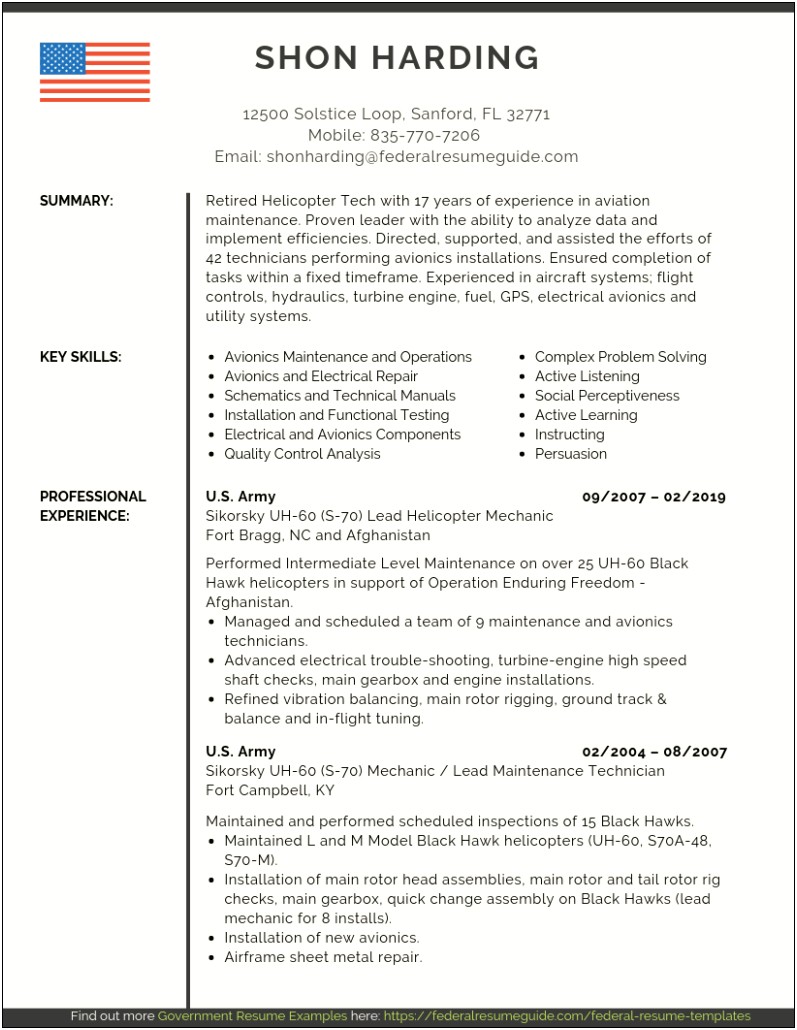 Resume Army Professional Summary Examples