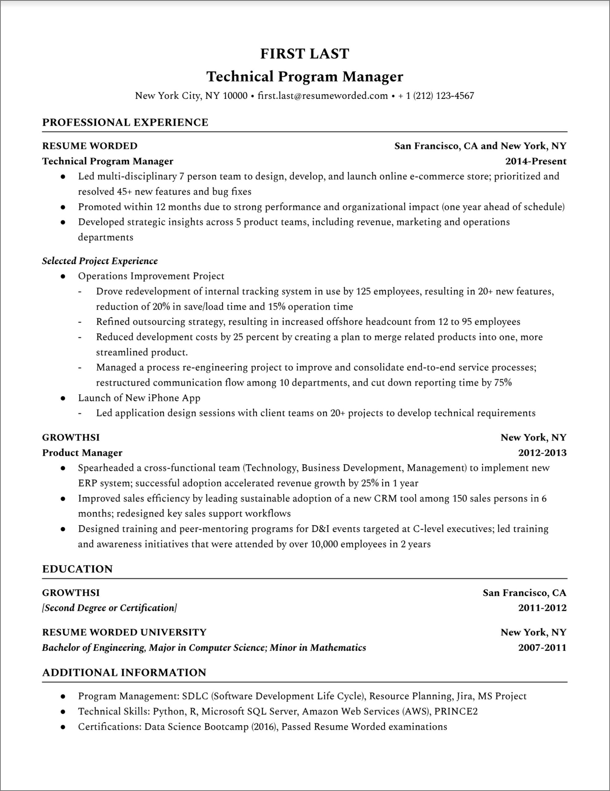 Resume As A Program Manager