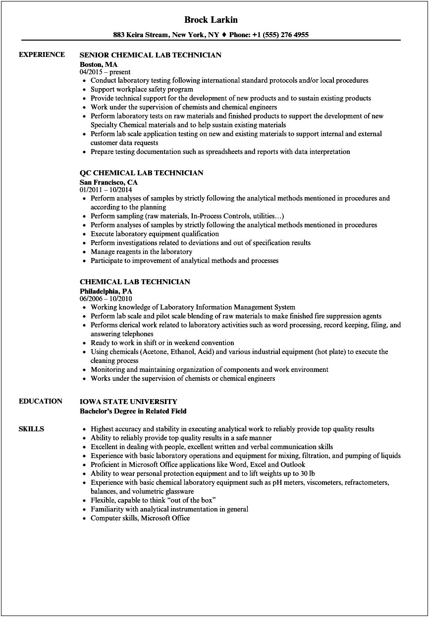 Resume Blood Test Experience Auto Chemistry