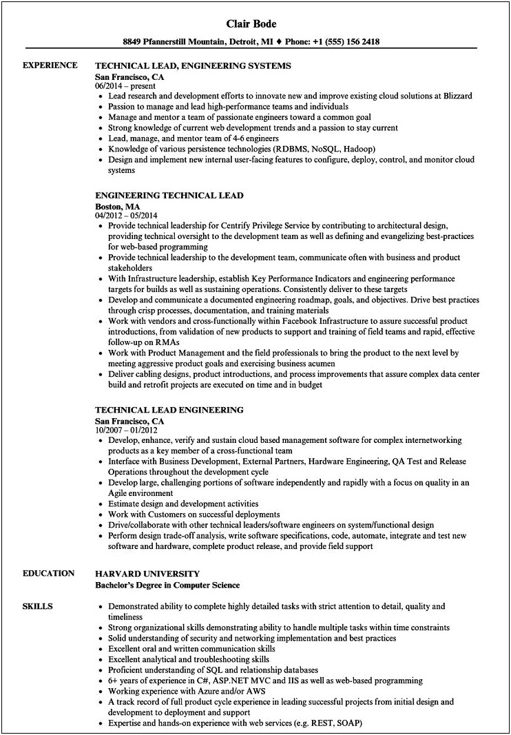 Resume Bullet Points Examples For Manager