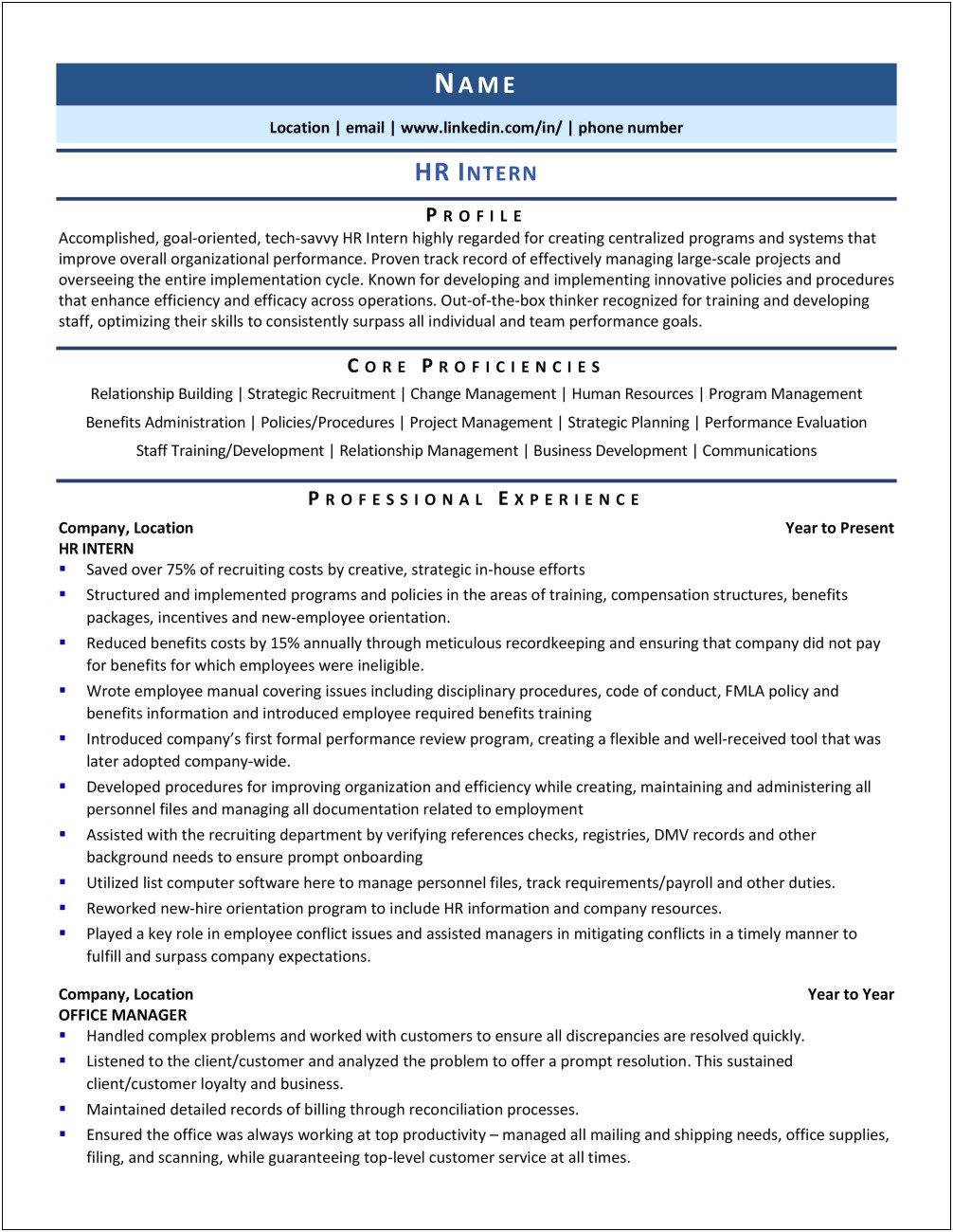 Resume Bullets For Project Management Intern