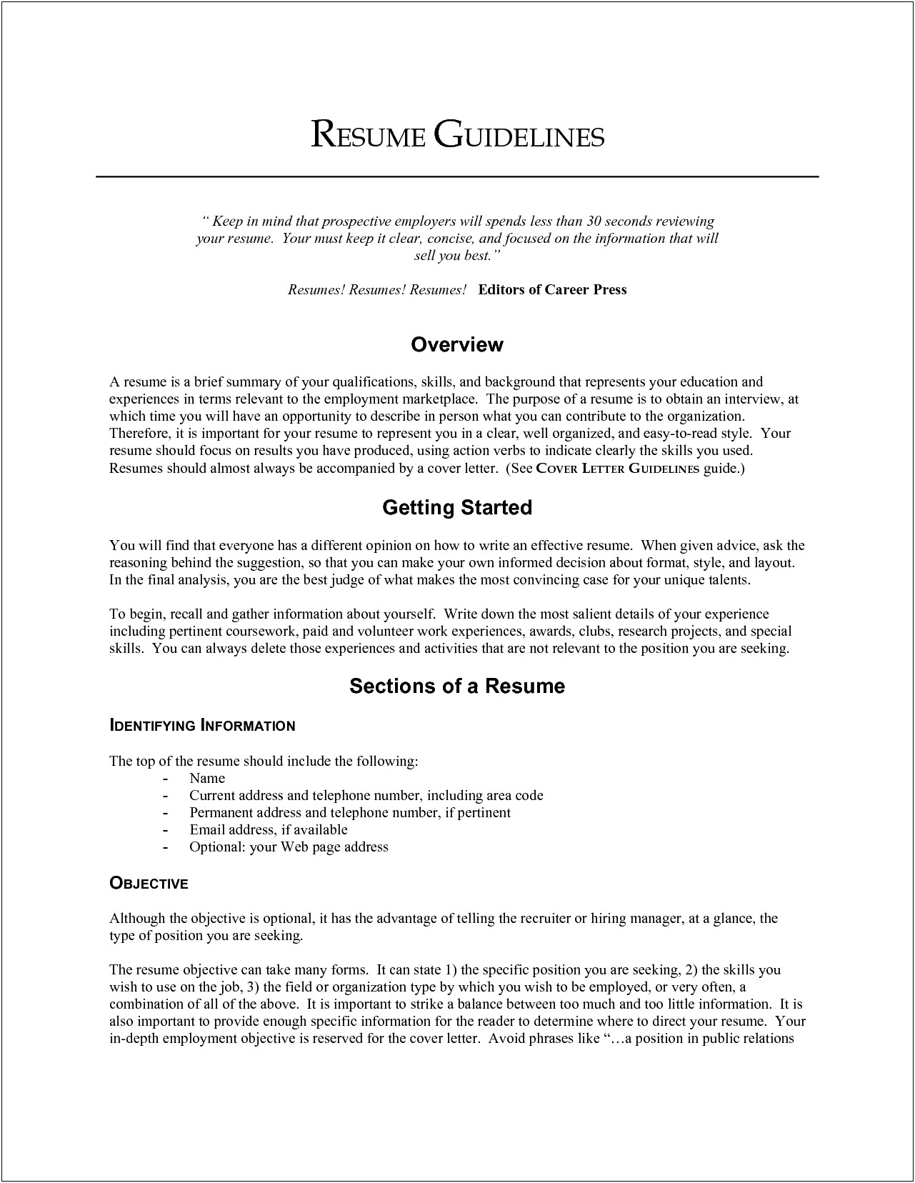 Resume Career Objective Cover Letter