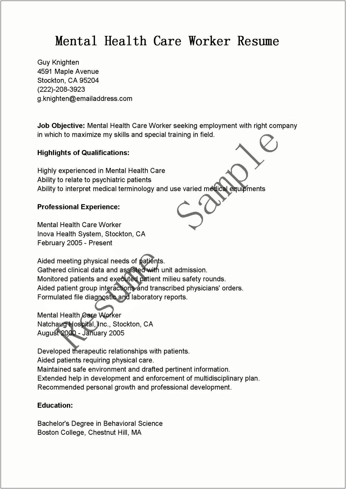 Resume Career Objective For Healthcare