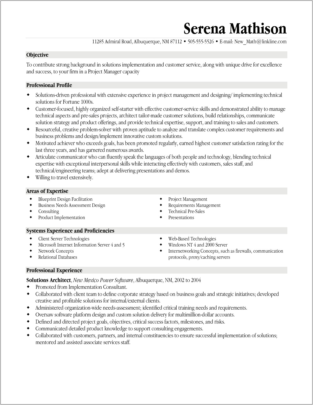 Resume Career Objective Project Manager