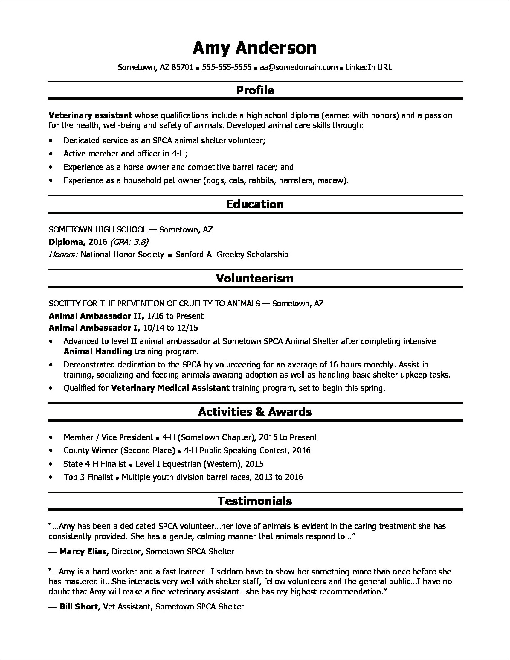 Resume Categories For High School Students