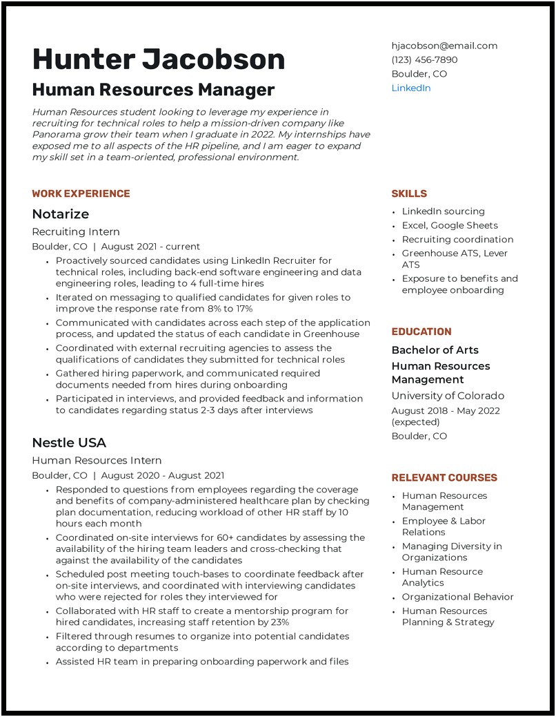 Resume College Student Sample No Experience