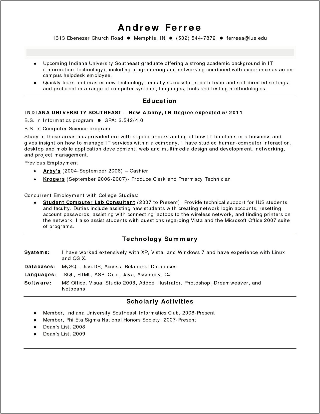 Resume Computer Lab Support Sample
