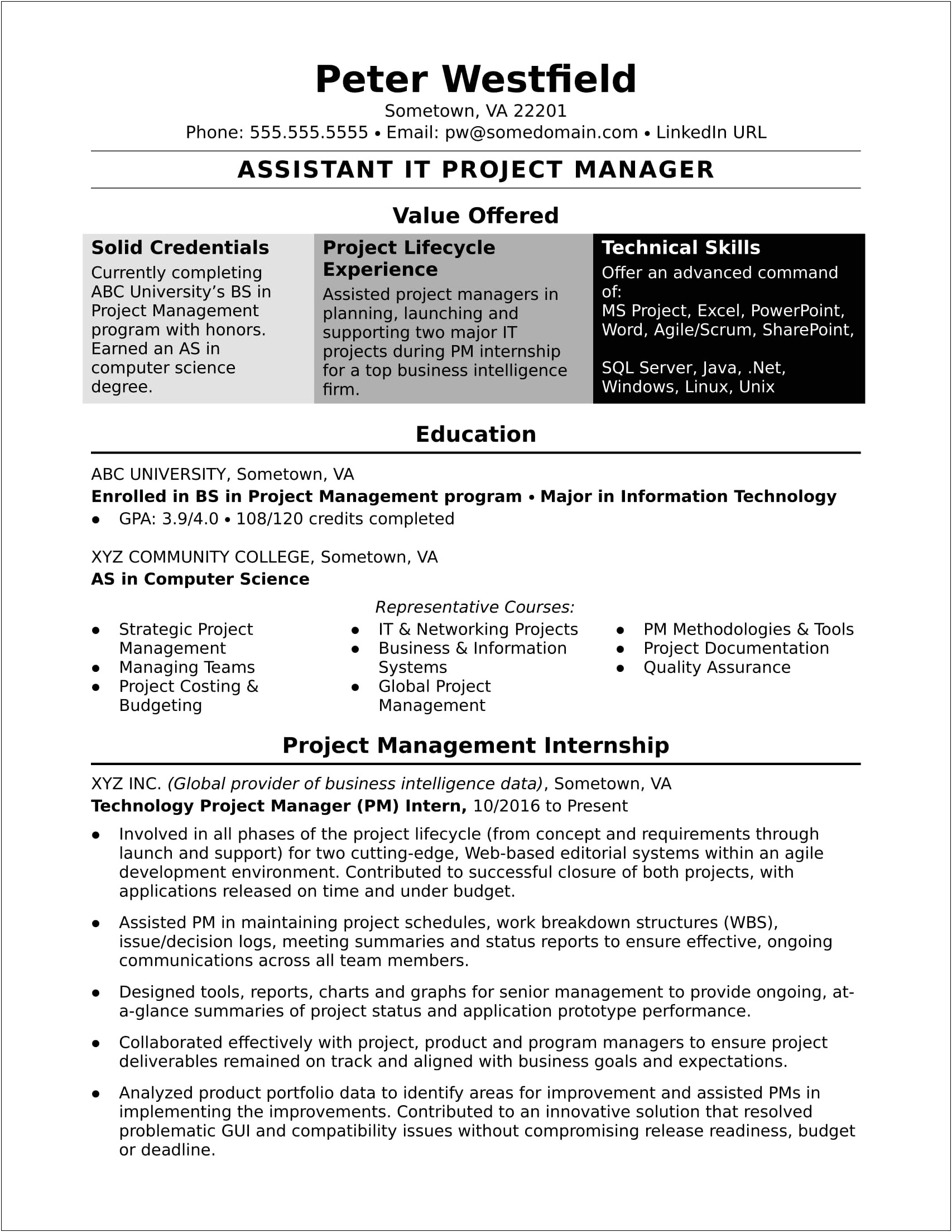 Resume Construction Assistant Project Manager