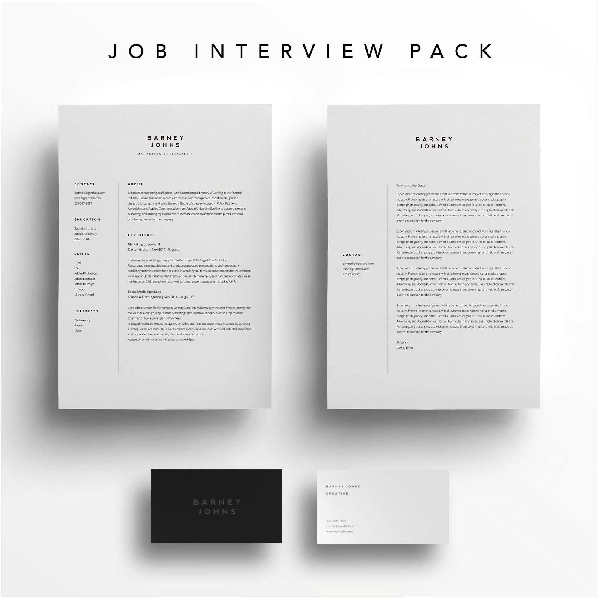 Resume Cover Letter Business Card Templates
