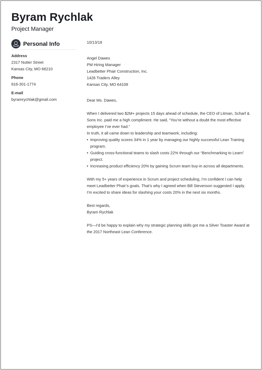 Resume Cover Letter Ending With Name
