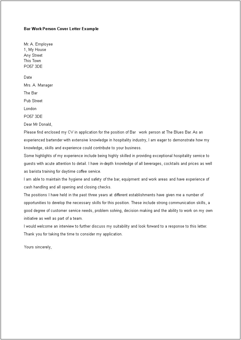Resume Cover Letter Examples Barista
