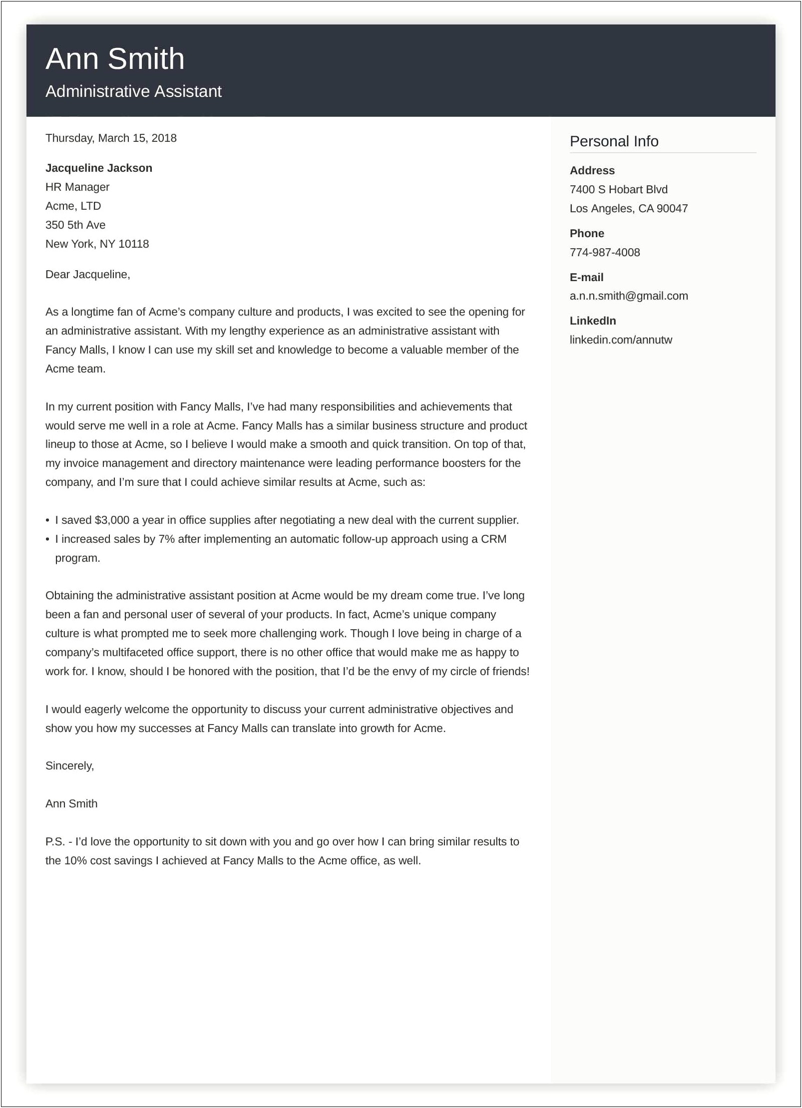 Resume Cover Letter Examples Executive