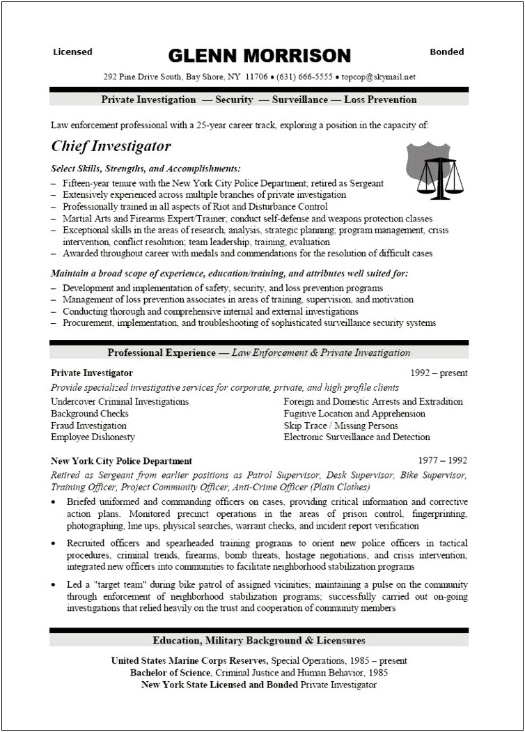 Resume Cover Letter Examples For Investigators