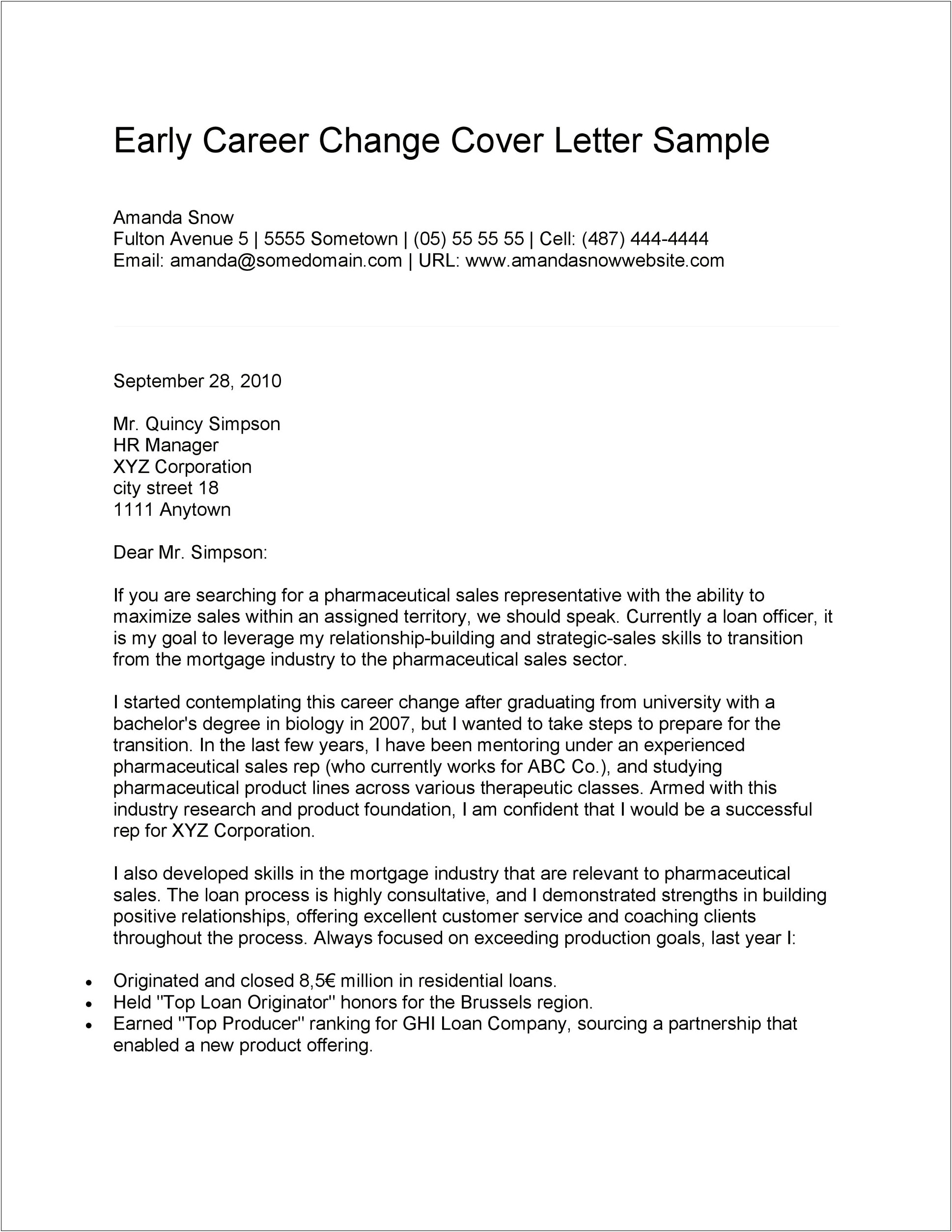 Resume Cover Letter For New Career