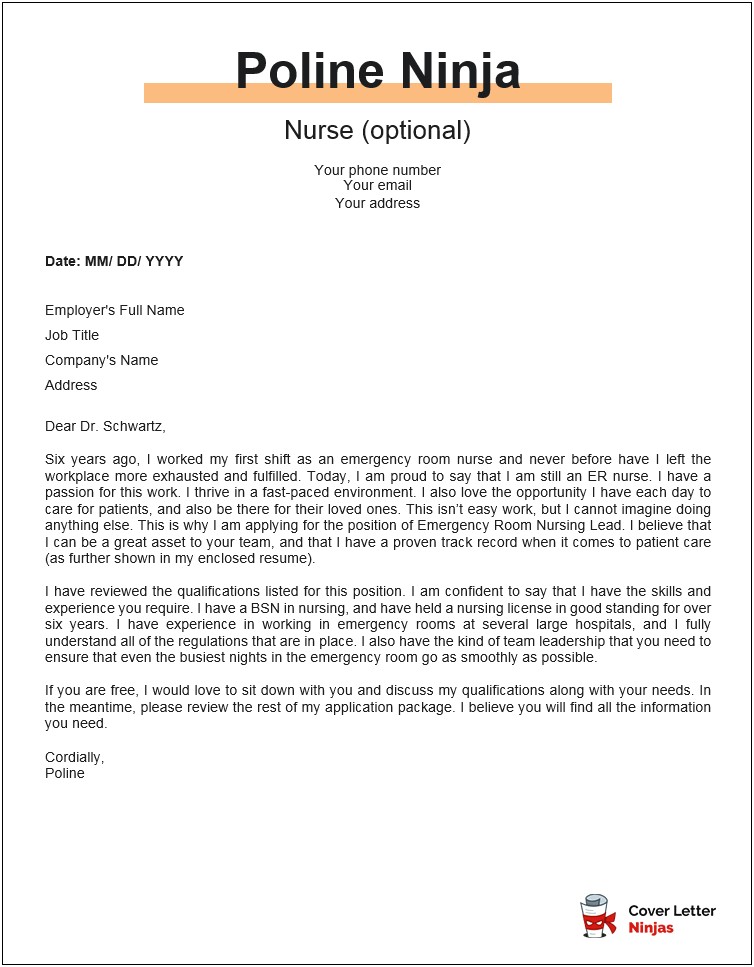 Resume Cover Letter For Nursing Job