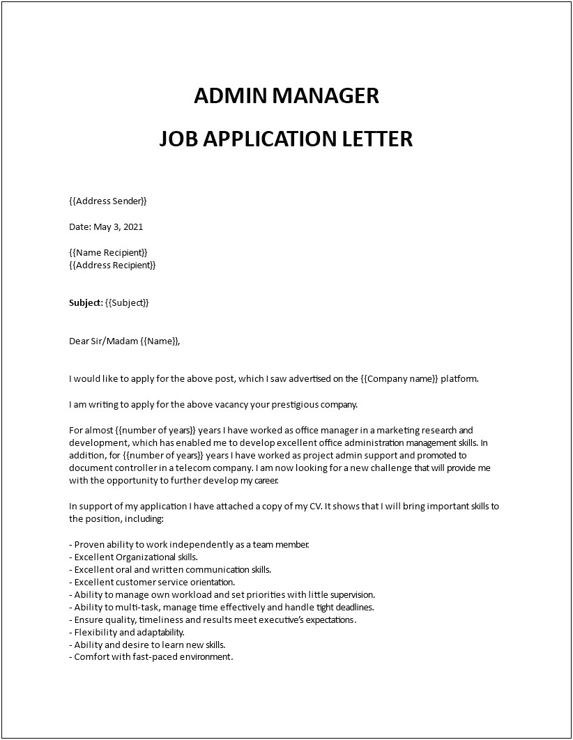 Resume Cover Letter For Office Manager
