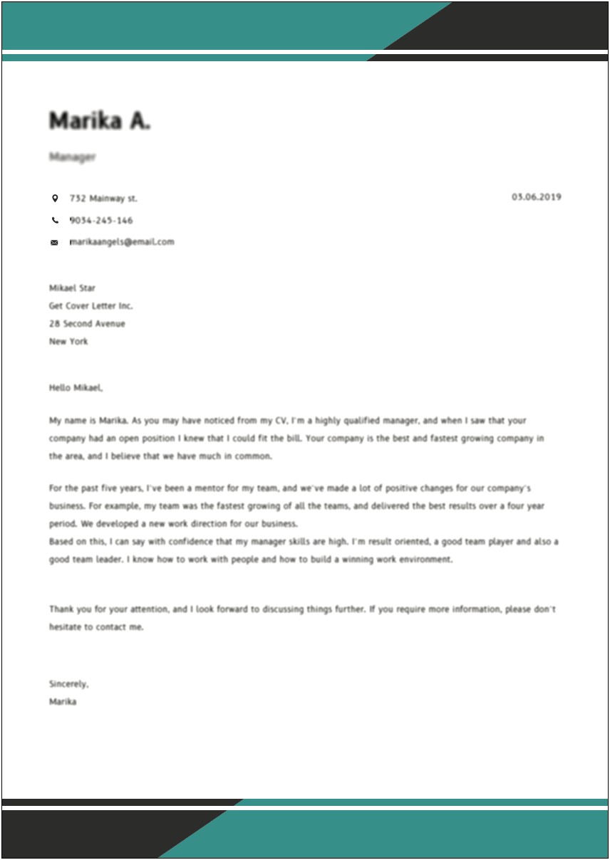 Resume Cover Letter For Restaurant Manager