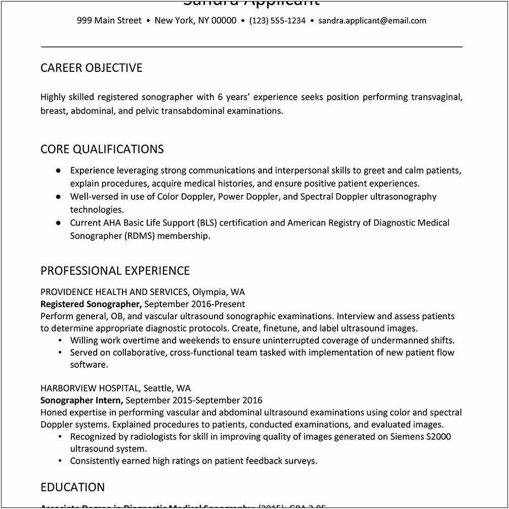 Resume Cover Letter For Sonographer Position