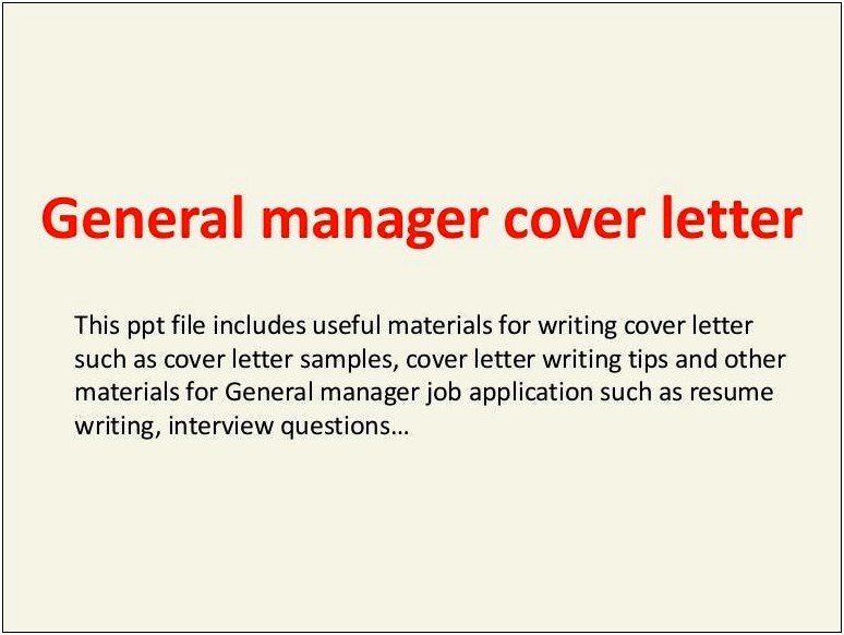 Resume Cover Letter General Manager