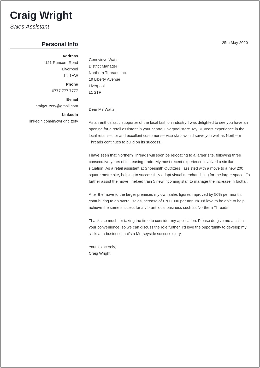Resume Cover Letter Relocating Example