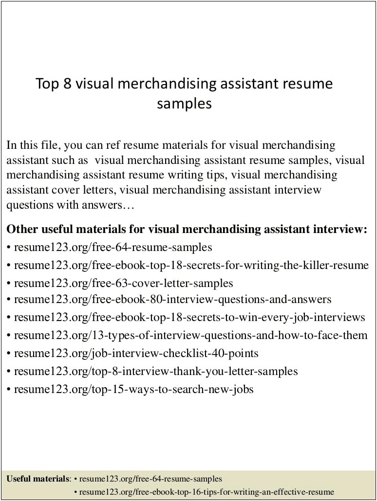 Resume Cover Letter Sample Assistant Merchandiser
