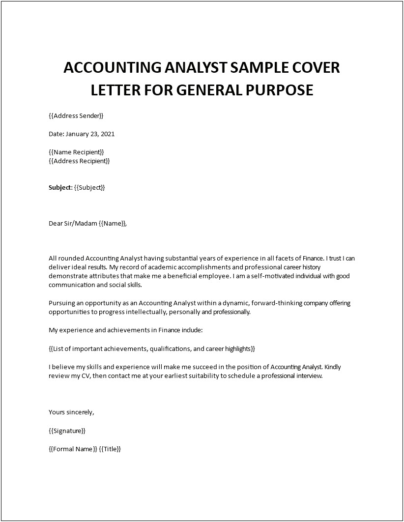 Resume Cover Letter Sample For Accounting Position