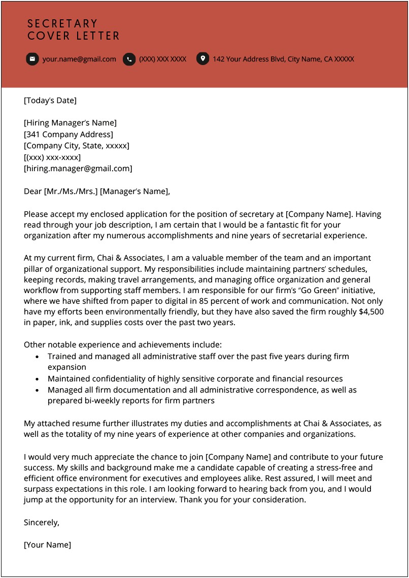 Resume Cover Letter Sample For Executive Assistant