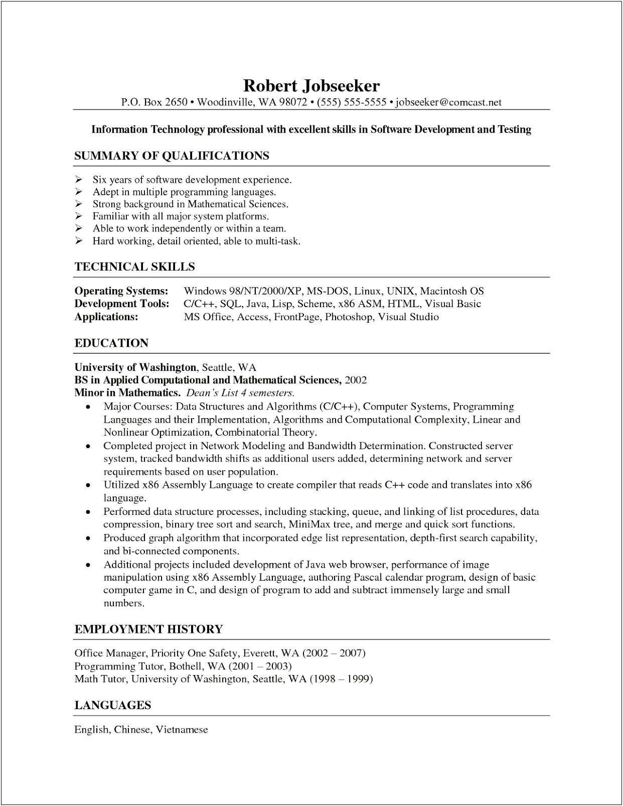 Resume Cover Letter Samples For Information Technology