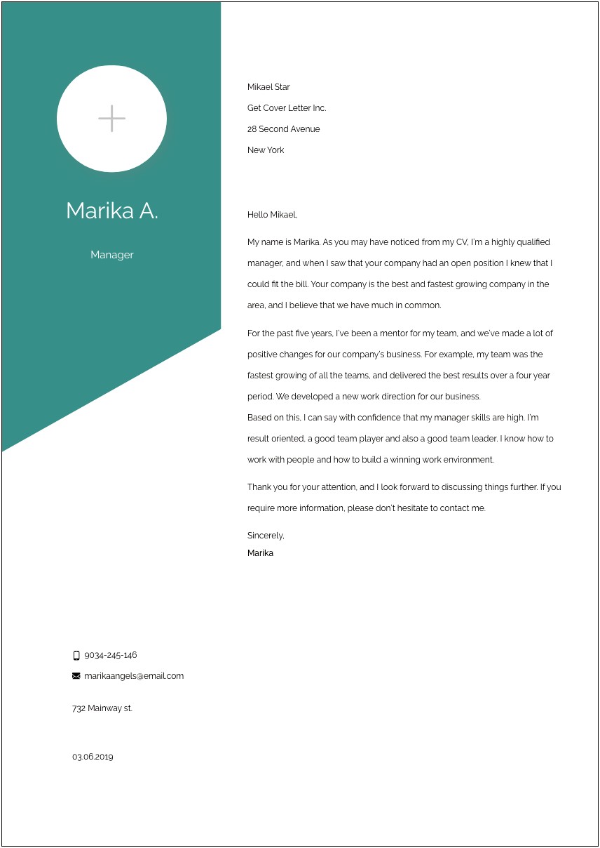 Resume Cover Letter Service Manager