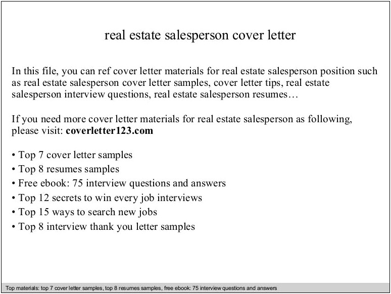 Resume Cover Letter Solutions Real Estate